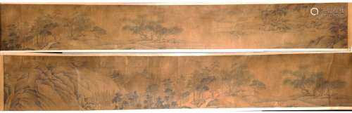 A COLOR AND INK ON SILK 'LANDSCAPE' HANDSCROLL