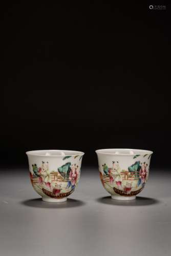 A PAIR OF CHINESE FAMILLE ROSE 'BOYS' CUPS