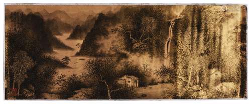 A CHINESE INK ON PAPER 'LANDSCAPE' PAINTING, LIAO WENTAN