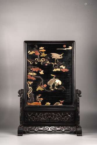 A CHINESE ZITAN FRAME INLAID TABLE SCREEN