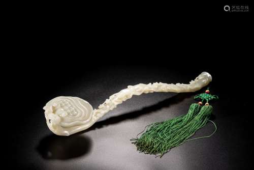 A CHINESE WHITE JADE 'LINGZHI' RUYI SCEPTER