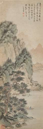 INK AND COLOR ON SILK 'LANDSCAPE' PAINTING, PU RU