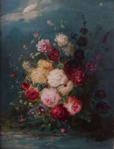 École du XIXe siècle. Bouquet de fleurs. Huile sur…