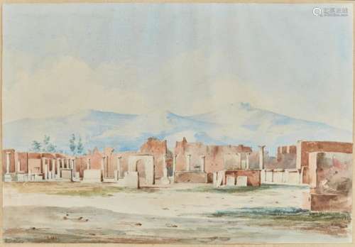Benjamin SCHLICK (1796 1872). Vue de Pompéi. Aquar…