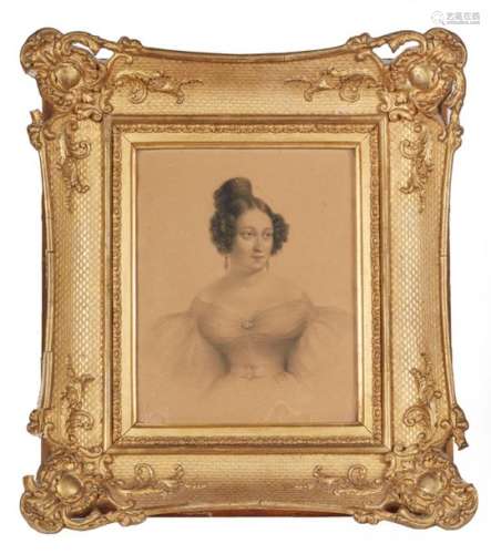 École du XIXe siècle. Portrait de femme en robe à …