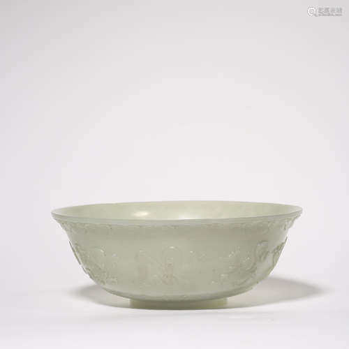 EIGHT IMMORTALS PATTERN CARVED JADE BOWL