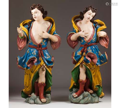 A pair of large Barroque angels