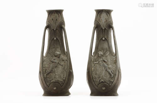 Jean Garnier (1853-1910)A pair of Art Nouveau vases