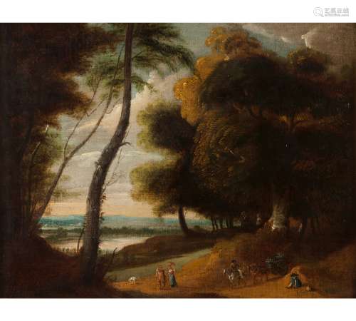 Jan Both attrib. (1610-1682)A landscape with figures