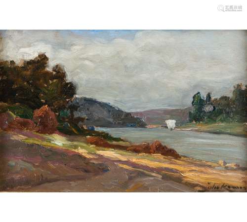 Júlio Ramos (1868-1945)A landscape with river and woods