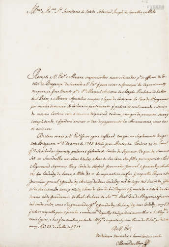 A letter by Manoel da Maya to Sebastião José de Carvalho e Melo