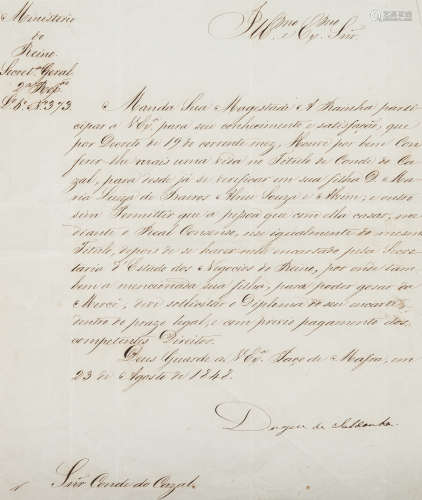 A letter from the Duke of Saldanha to the Count of Cazal