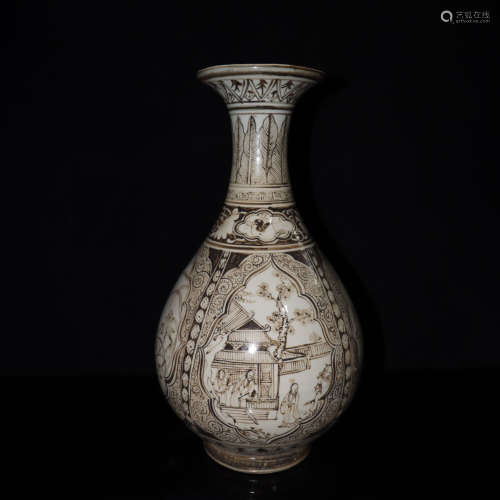 A Jizhou Kiln Hand Painted Figure Porcelain Vase
