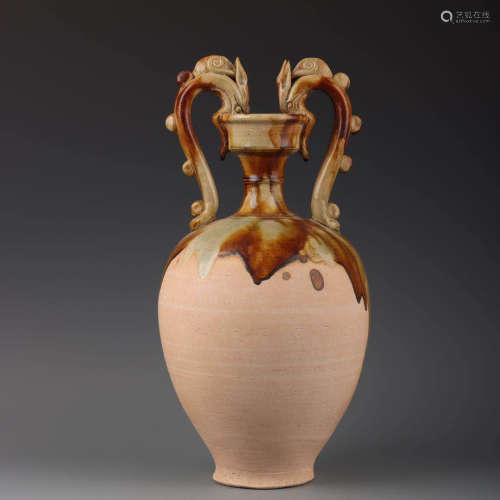 A Tang Tri-colored Porcelain Double Dragon Ears Vase