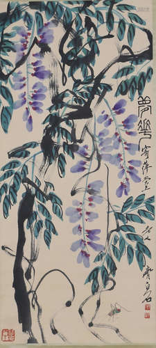 A Chinese WisteriaPainting, Qi Baishi Mark