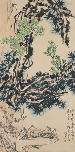 A Chinese Pine Tree Painting, Pan Tianshou Mark