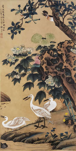 A Chinese Egrets Painting, Tian Shiguang Mark