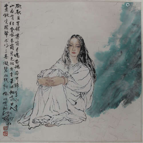 A Chinese Figure Painting, He Jiaying Mark