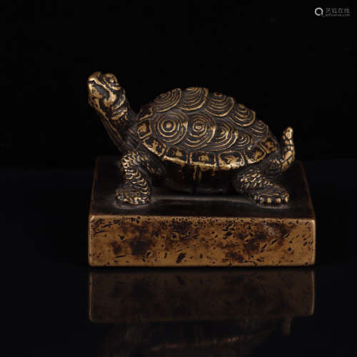 A Bronze Turtle Handle Seal