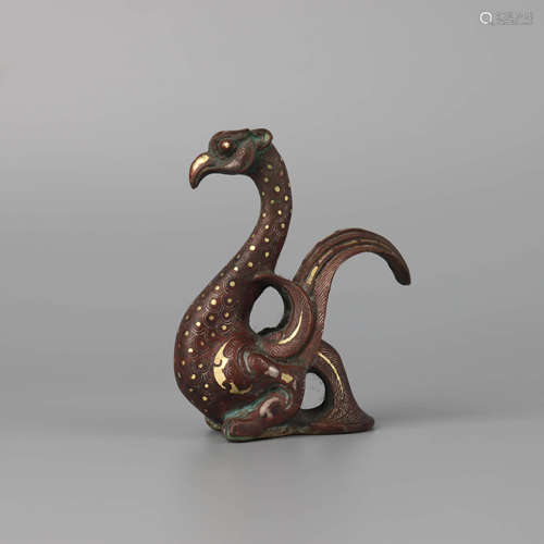 A Gold and Silver Inlaying Bronze Bird Ornament