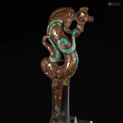 A Kallaite Inlaid Bronze Gold and Silver Inlaid Belt Hook