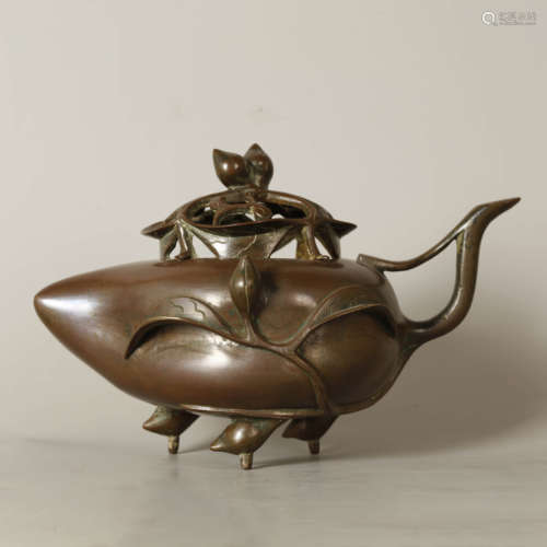 A Leaf Shaped Piercing Bronze Three-legged Incense Burner