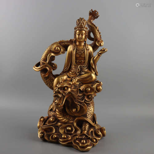 A Gild Bronze Statue of Guanyin Riding Dragon