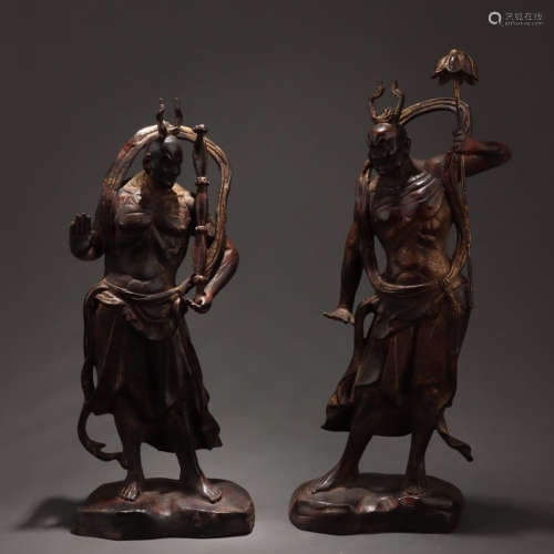 2 Pieces Bronze Statue of Two Deva Kings