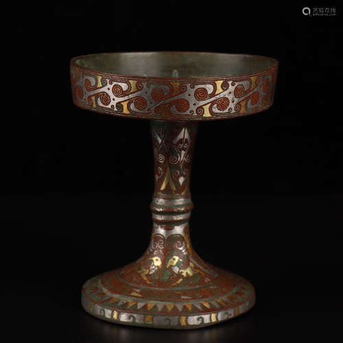 A Gold and Silver Inlaying Bronze Palace Lamp