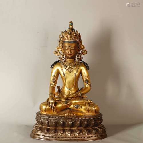 A Gem Inlaid Gild Bronze Statue of Samantabhadra Bodhisattva