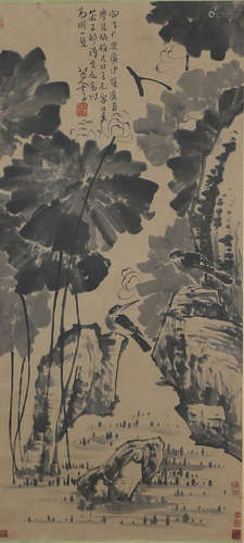 A Chinese Lotus Pond Scenery Painting, Ba Da Shanren Mark