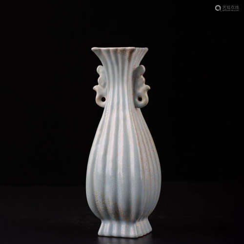 A Ru Kiln Porcelain Double Ears Vase With Multi Arrises