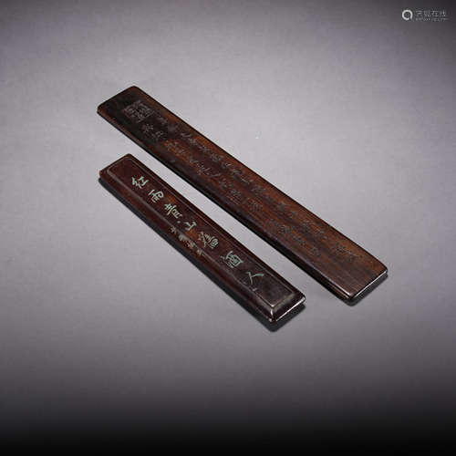 A Pair of Huanghuali Wood and Rosewood Paper Weight with Flower&bird Pattern