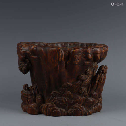 An Eaglewood Carved Brush Pot