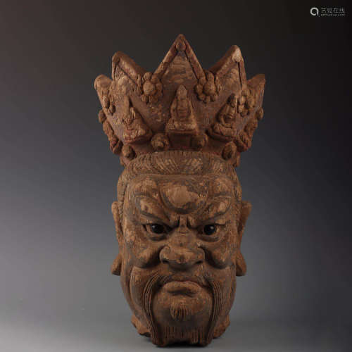 A Gilt Wood Carved Virudhaka Head Statue