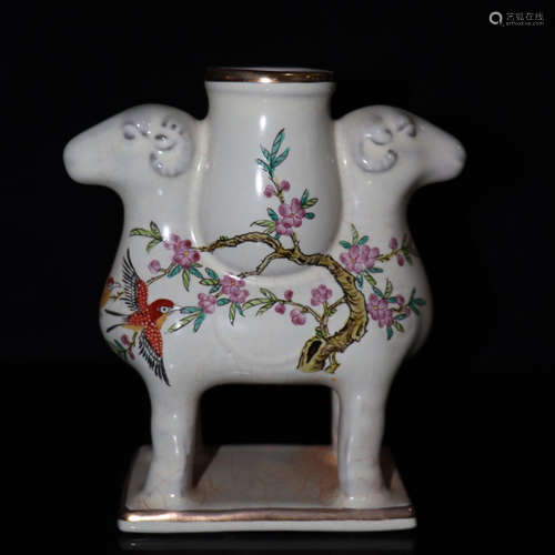 A Ru Kiln Colored Drawing Floral Porcelain Sheep Shaped Lamp