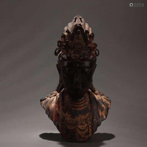 A Bronze Guanyin Buddha Head Statue Ornament