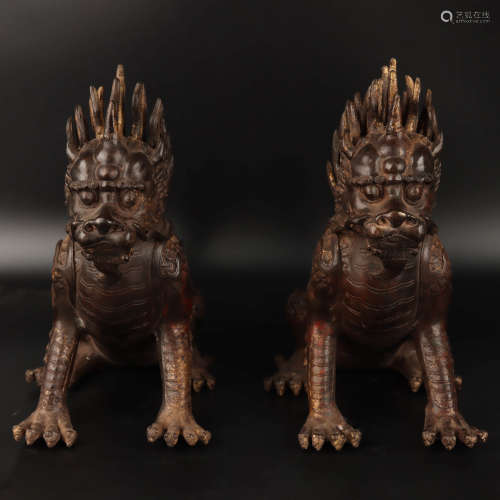 A Pair of Bronze Kylin Ornaments