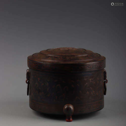 A Gild Lacquerware Bronze Three-legged Box