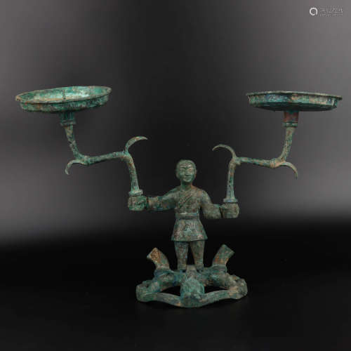 A Gold and Silver Inlaying Bronze Hold Lamp Figure