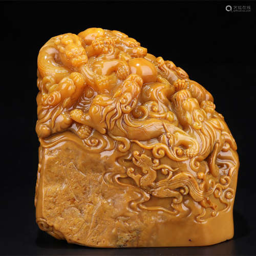 A Tianhuang Stone Carved Chi Dragon Pattern Seal