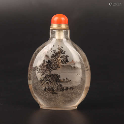 A Landscape Pattern Crystal Snuff Bottle