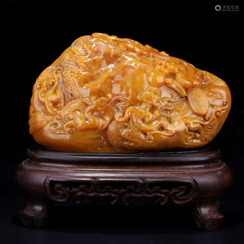 A Tianhuang Stone Carved Dragon Pattern Rockery Ornament