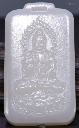 A HETIAN JADE TABLET CARVED WITH GUANYIN BUDDHA