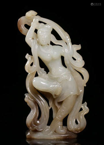 A XINJIANG HETIAN JADE CARVED FIGURE SHAPE PENDANT