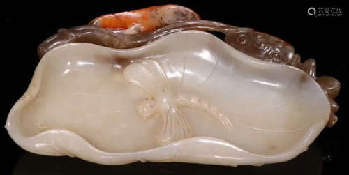 A HETIAN JADE BRUSH WASHER SHAPED WITH LOTUS