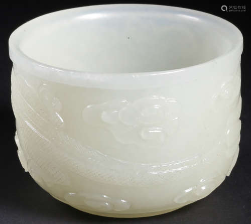 A HETIAN WHITE JADE CUP CARVED WITH DRAGON