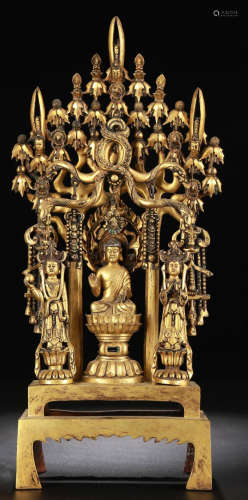 SET OF GILT BRONZE CASTED SAKYAMUNI BUDDHA STATUE