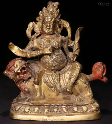 A GILT BRONZE CAISHEN STATUE