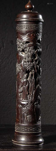 A XIAOYE ZITAN WOOD FIGURE PATTERN INCENSE HOLDER